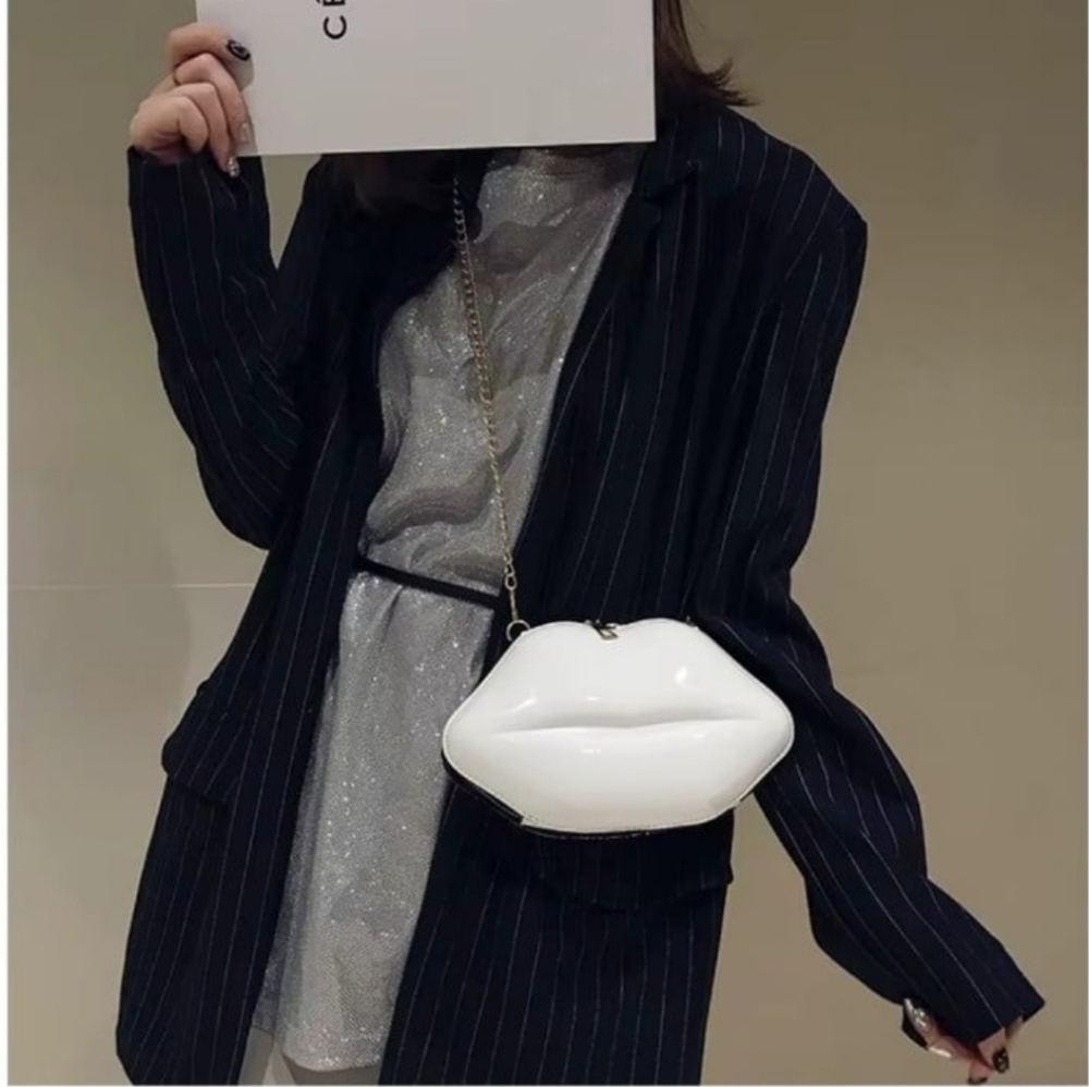 White PVC Lips Crossbody Bag